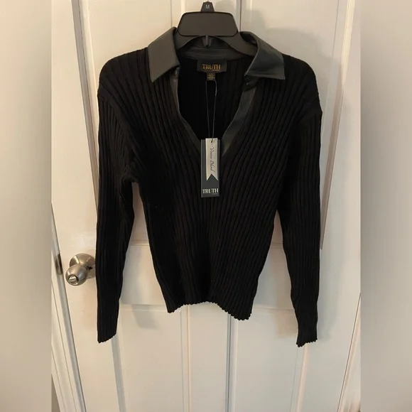 NWT Truth by Republic Leather Collared Top - Picture 2 of 6